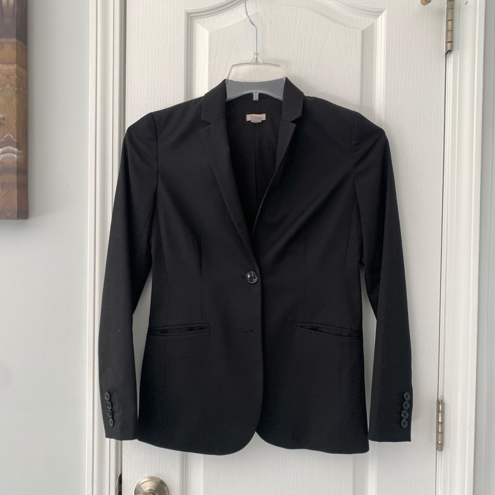 J.Crew Womens Black Wool Blend Single Button Blazer Jacket F3731 Size 0